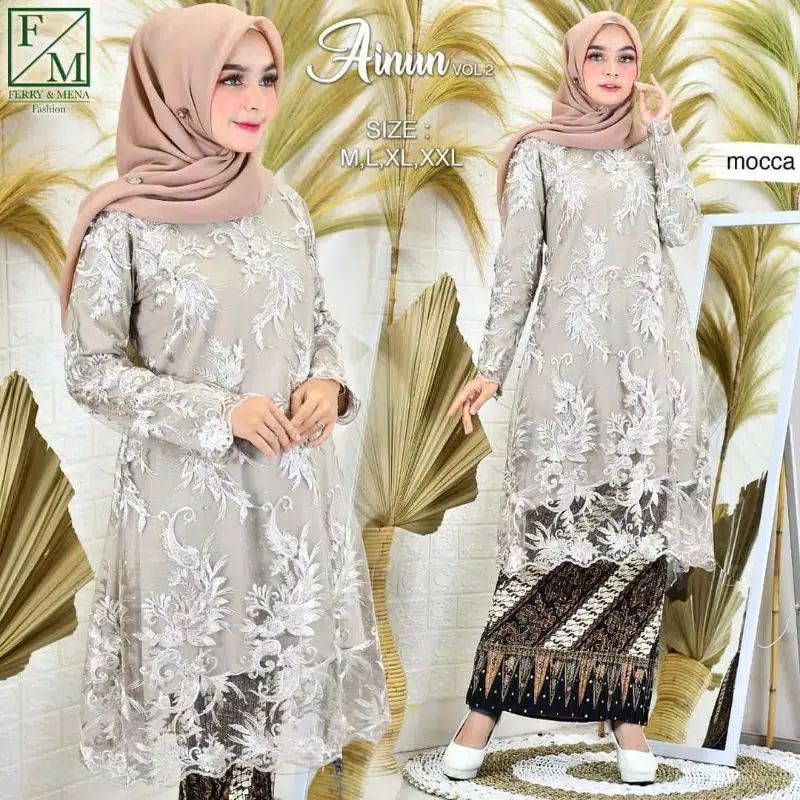 SETELAN KEBAYA AINUN/TUNIK TULLE BORDR/KEBAYA MODERN