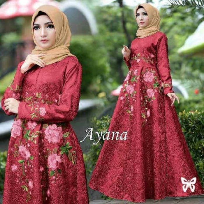 Maxi Ayana Bordir Murah Dress Muslim Gamis Maxi Dress Pesta - Putih
