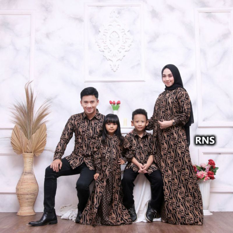 Couple keluarga batik sogan seragam ayah lengan panjang/pendek gamis ibu anak cowok cewek set kombin