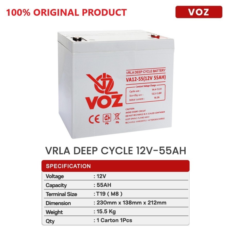 VOZ VRLA Deep Cycle 12V 55Ah/55 Ah Aki Kering Baterai Battery ORIGINAL