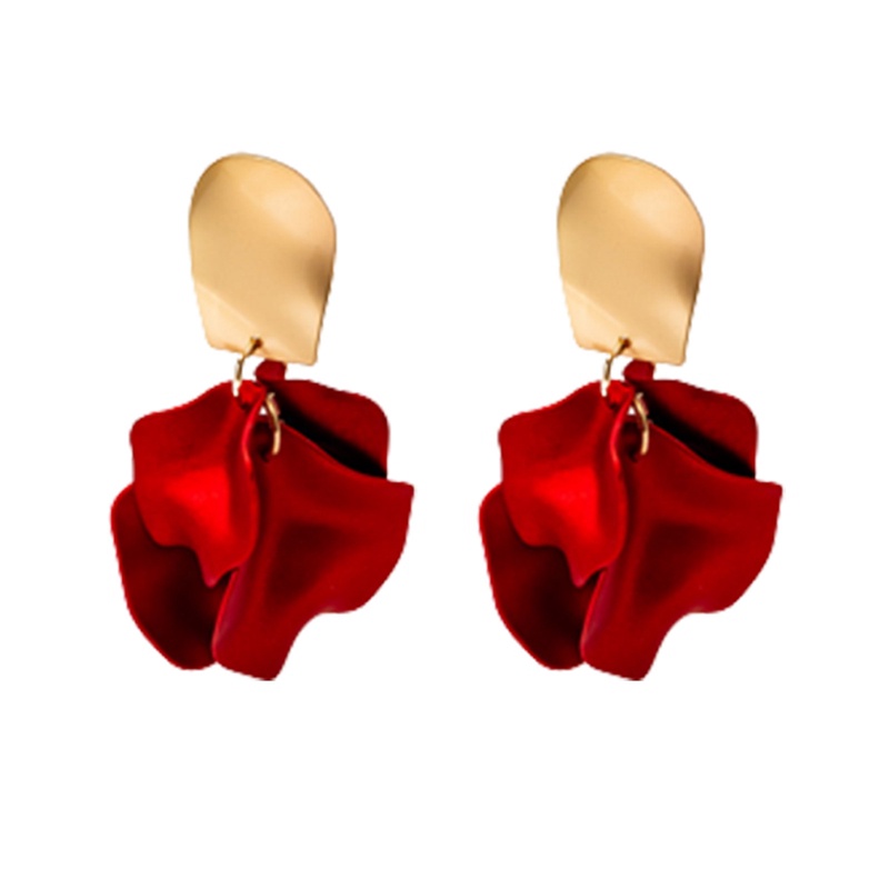 Anting Panjang Menjuntai Bentuk Kelopak Bunga Warna Putih Merah Gaya Korea Untuk Wanita