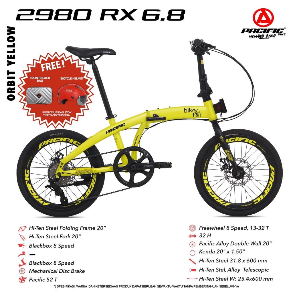 SEPEDA LIPAT PACIFIC 2980 RX 6.8 20” 8 SPEED FRAME STEEL MECHANICAL DISC BRAKE BICYCLE FOLDING BIKE