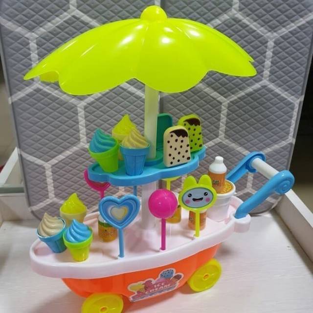 Mainan Gerobak Ice Cream Uk Sedang Edukasi - Set Candy Trolly Anak - Mainan Gerobak Ice Cream