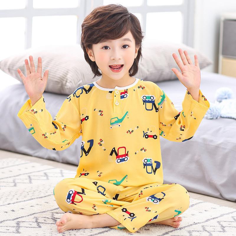 Setelan Baju Tidur [ Yellow Car ] Anak Laki-laki &amp; Perempuan [ Usia 2 -5 Tahun ] HM690