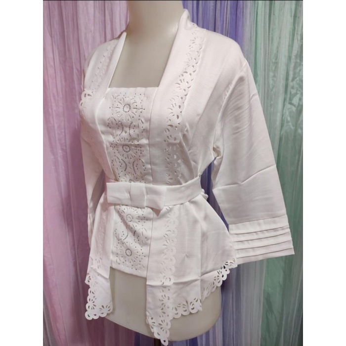 Abay | Atasan Kebaya Kutu Baru Encim Modern Putih Tulang Jumbo / Kebaya Akad
