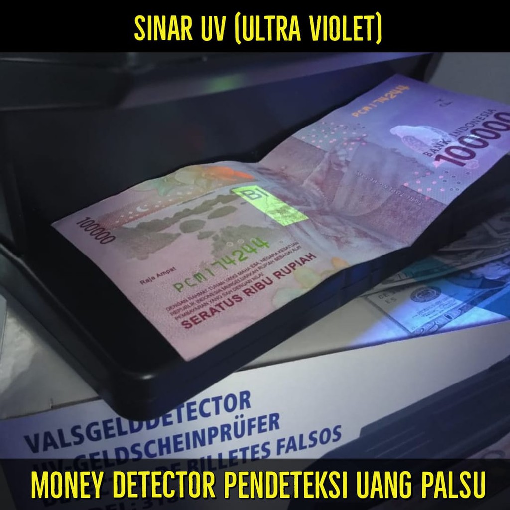 Money Detector Alat Deteksi Uang Palsu  Sinar UV /Money Detector Besar/ Counterfeit Detector/ 2light