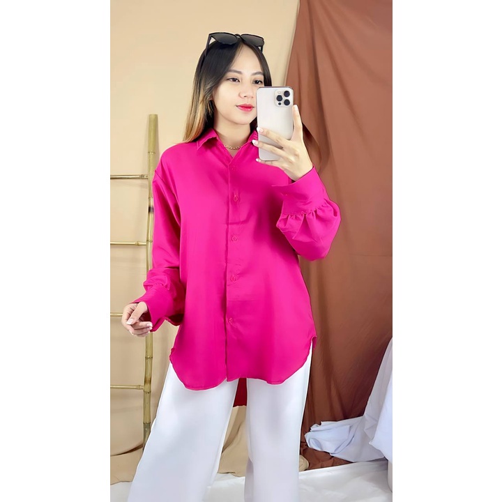 Tq88indonesia Fashion Baju Kemeja Polos Wanita Lengan Panjang / Kem DEVI / Hem / Busana Formal / Kantor Cewek / Ootd Kekinian / Outfit Kasual