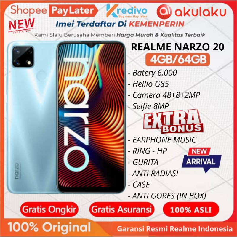 Realme Narzo 20 Ram 4GB Rom 64GB 4/64 Garansi Resmi Realme 1 Tahun