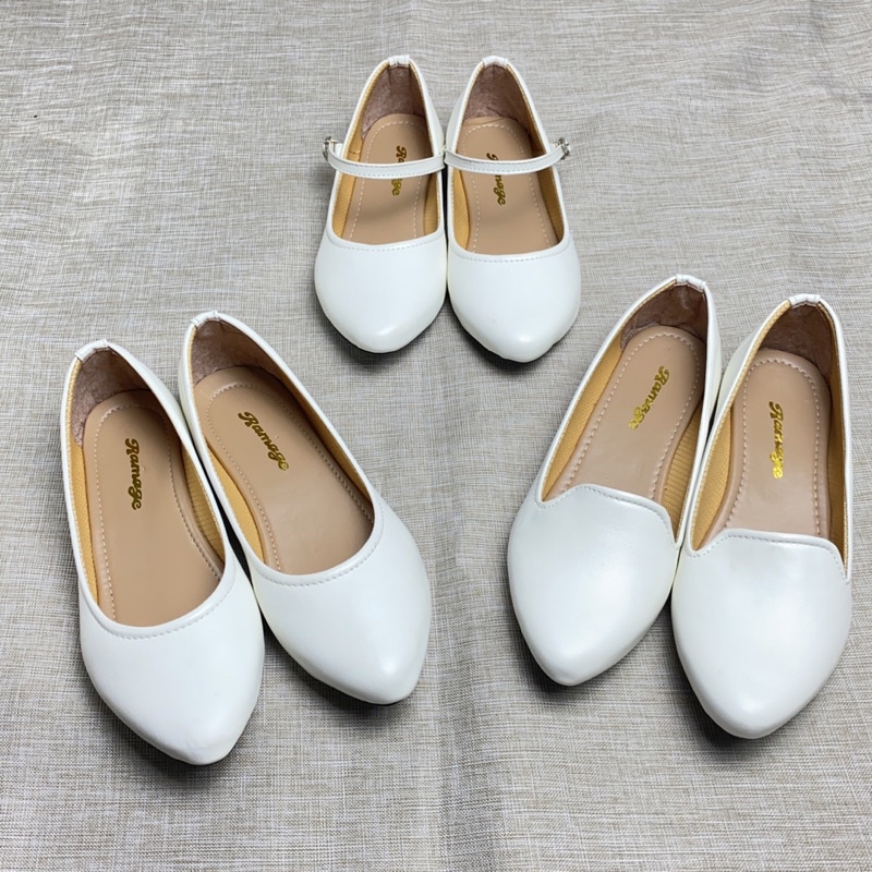 SIZE 37 - 44 Sepatu Flat Shoes Putih Wanita  Sol Non Slip Karet Lentur