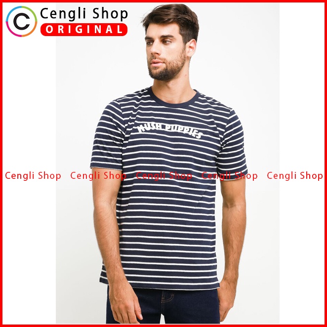 BAJU KAOS PRIA HUSH PUPPIES ORIGINAL LENGAN PENDEK BIRU NAVY HM15