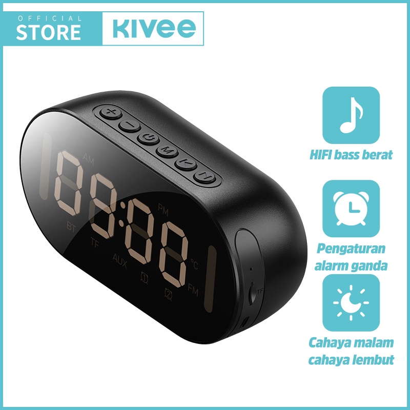 KIVEE LED Speaker Bluetooth portable mini Wireless Perangkat Audio koneksi Bluetooth + jam alarm +