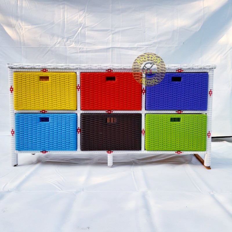 Lemari Laci Rak Rotan Sintetis Kabinet Plastik 6 Laci CUSTOM