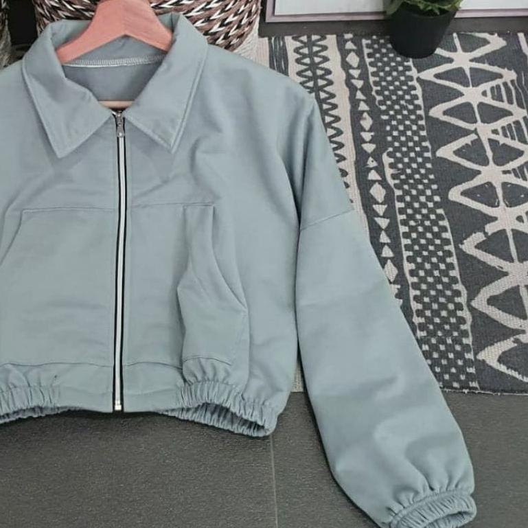 Jaket Wanita Collared Fuzzy Crop | Korean Style Zipper Sweater | Atasan Wanita | Bahan Fleece | Alls