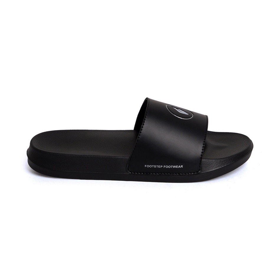 CURVA BLACK WHITE ORIGINAL x FOOTSTEP Sandal Casual Hitam Pria Sendal Slide Jalan Santai Harian Slippers Hangout Main Kondangan Lebaran Slop Selop Karet Premium Slip On Remaja Dewasa Flip Flop Kerja Formal Sport Men Footwear Keren Terbaru Kekinian Branded