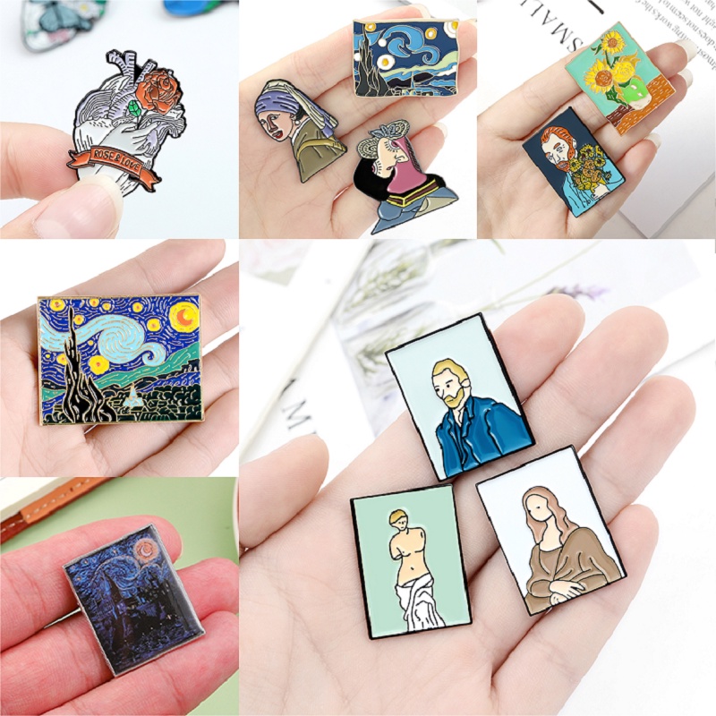 33gaya &quot;Van Gogh&quot; Lukisan Minyak Langit Berbintang Lapel Pin Ransel Lencana Koleksi Hadiah Untuk Teman Aksesoris Pakaian