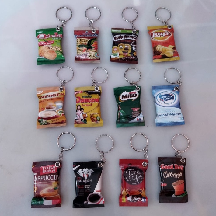 Gantungan Kunci Miniatur Tempelan Magnet Kulkas Snack Bahan Aluminium Foil Ring Standart Murah