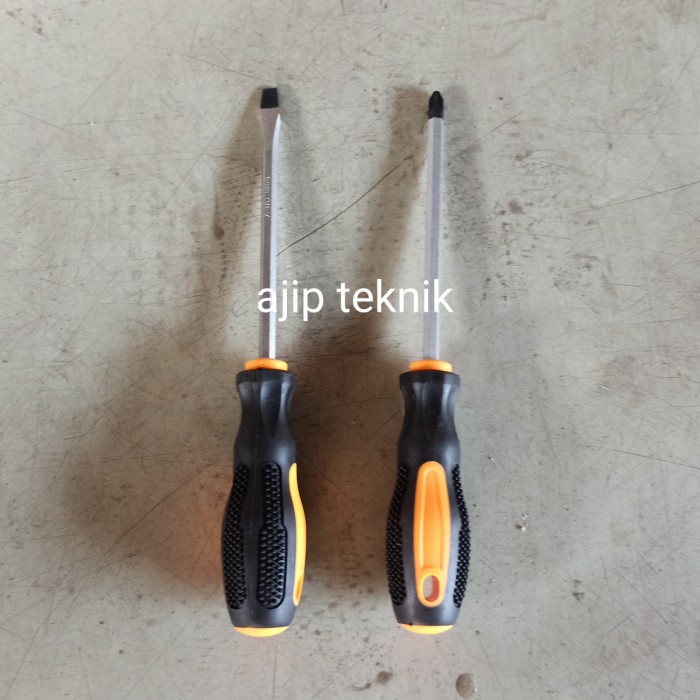 obeng 5 inch gagang karet hitam orange murah meriah - plus