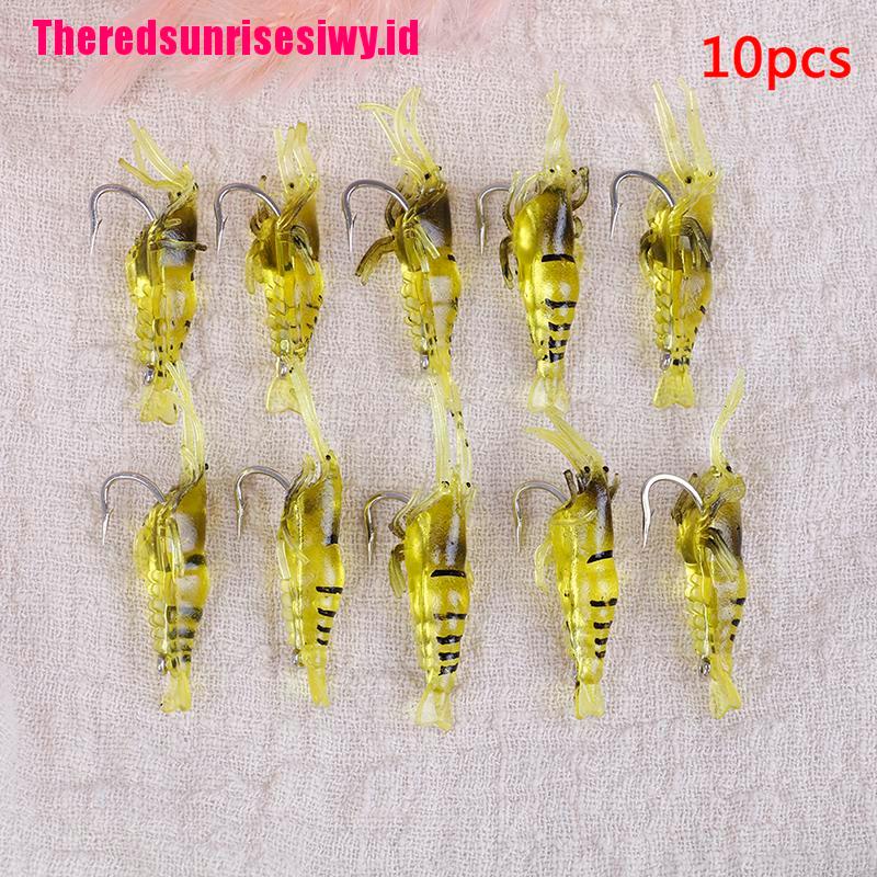 【Theredsunrisesiwy.id】Lot 10Pcs Shrimp Simulation Soft Prawn Lure Bait Hook Tackle Bass Fishing Lures