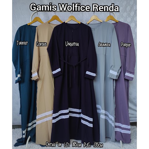 Gamis polos  wolfis renda bawah