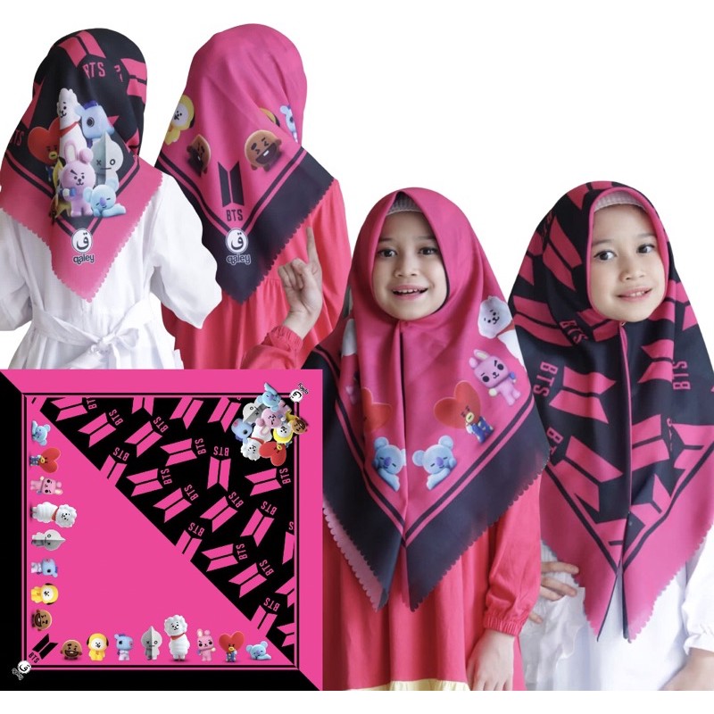 VOAL PRINTING ANAK MOTIF BT21 / HIJAB ANAK BTS / JILBAB ANAK KARAKTER LUCU