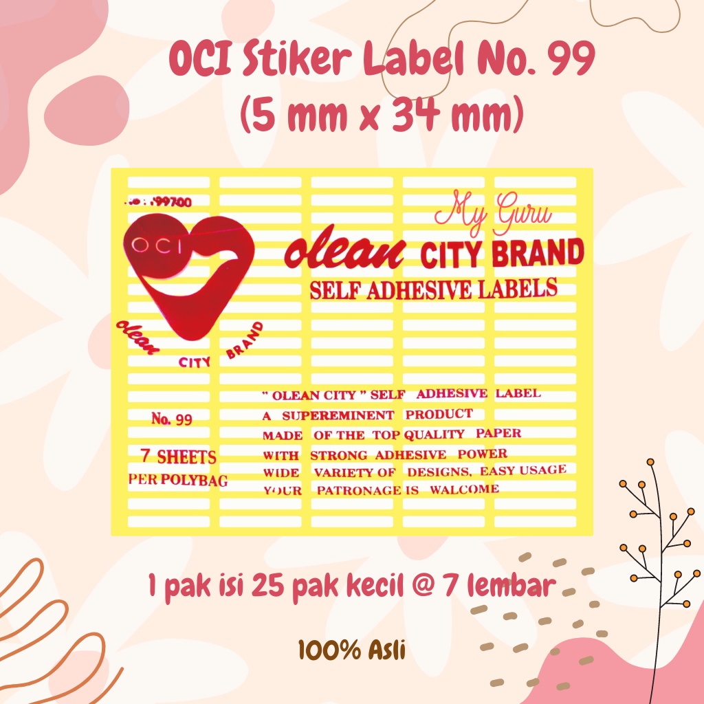 

[PAK KECIL] OCI STIKER LABEL PUTIH POLOS NO. 99 / 100 / 101 / 102 (7 LEMBAR)