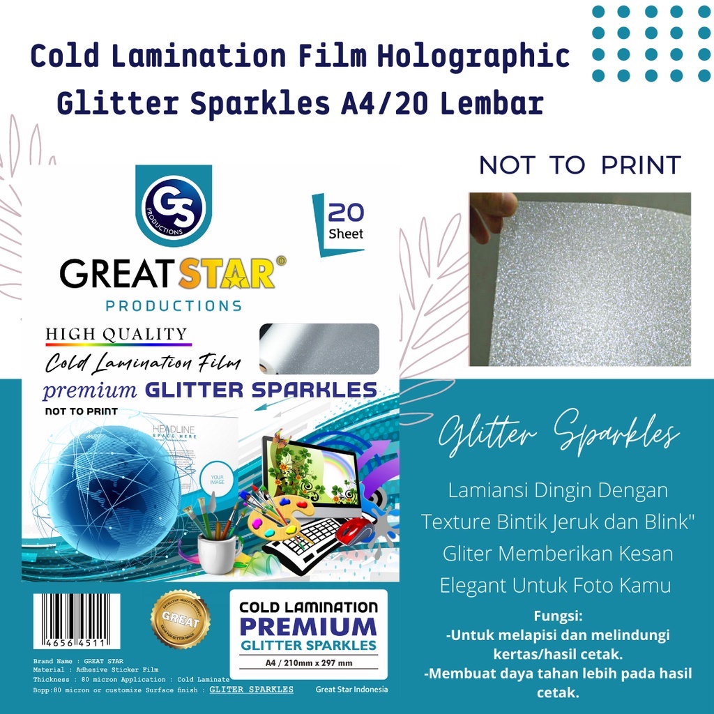 

Cold Lamination Film/Laminasi Dingin Premium Glitter sparkle A4/20