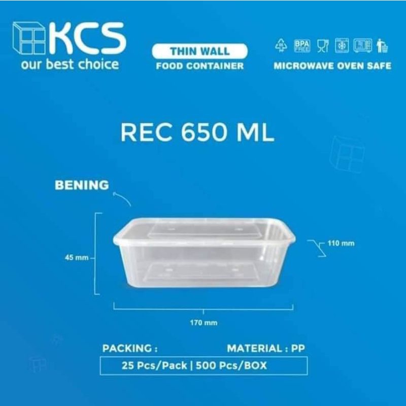 Thinwall 650ml KCS FREE DUS Bening Plastik Isi 25 Kemasan Wadah Clear Makanan Minuman Saji Kotak Persegi 650 ML Food Container