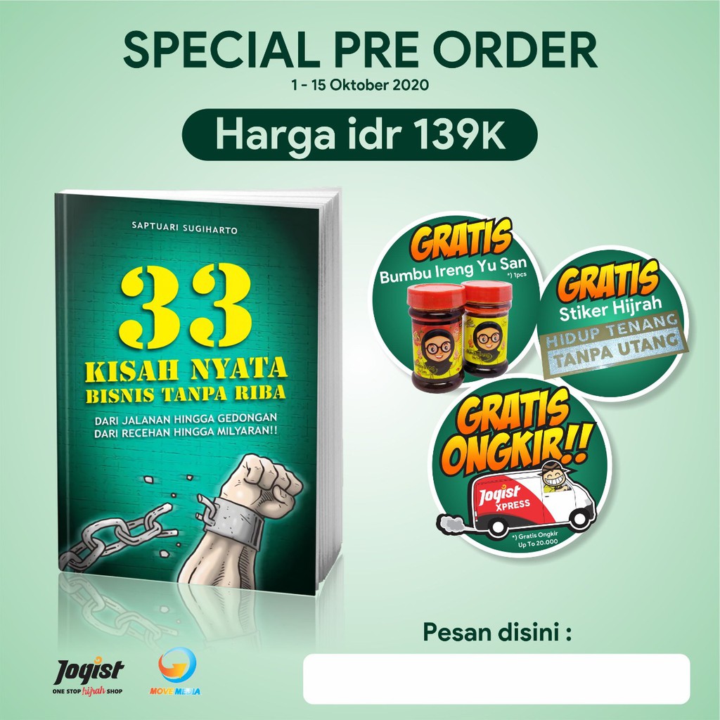 Pre Order Buku 33 Kisah Nyata Bisnis Tanpa Riba Karya Mas Saptuari Sugiharto Shopee Indonesia