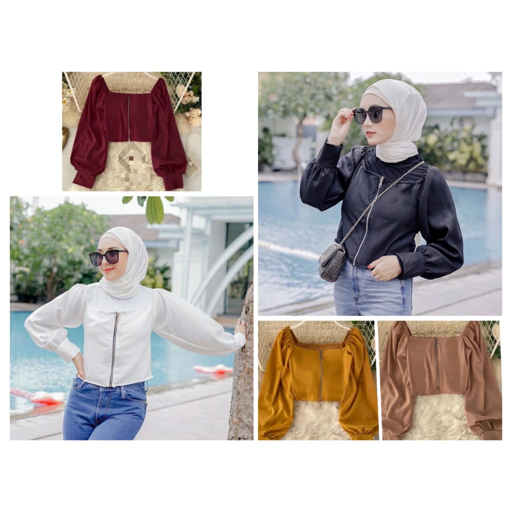 JKFashion - ZEC OOTD Blouse Crop Seleting / Zipper Crop / Blus Ivory / Blus Terbaru / Atasan Wanita 