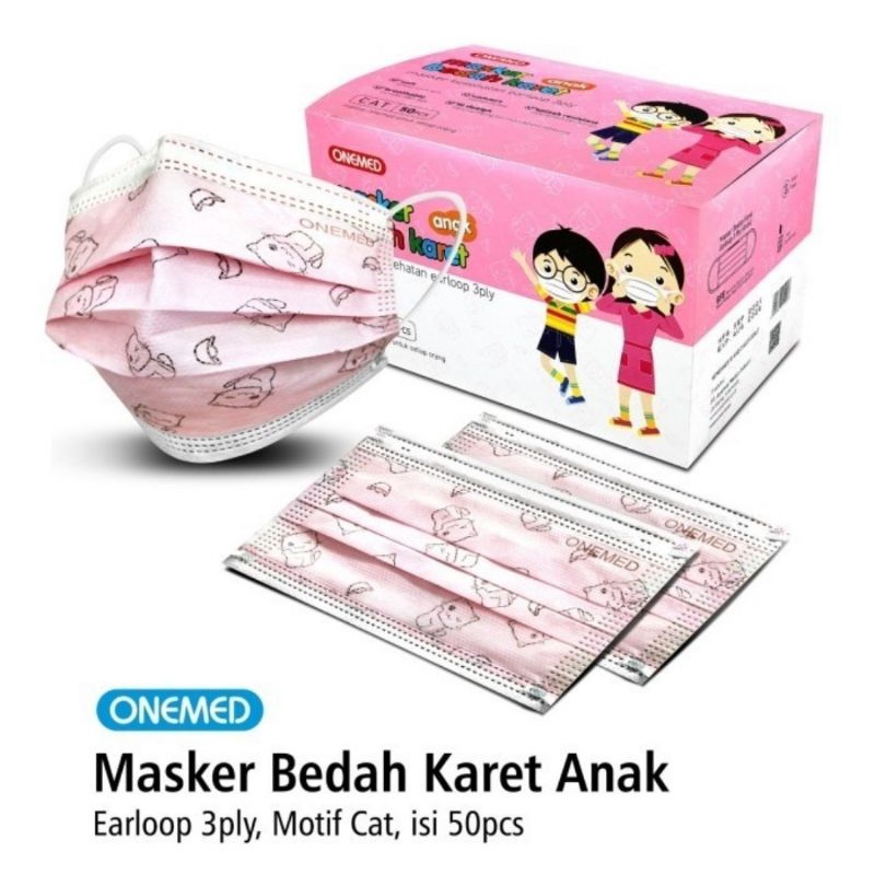 masker medis anak onemed earloop isi 50pcs per box