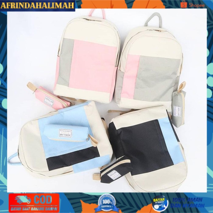 

{TERBARU} Vanila backpack set 2 in1 / tas sekolah / good quality / free tempat