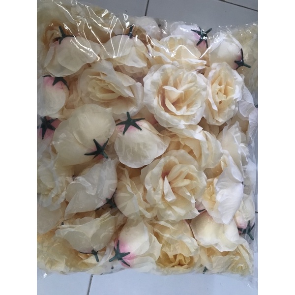 Kepala Bunga Mawar (MAK) ISI 100PCS/kepala bunga artificial/kepala mawar/kuntum mawar ISI 100PCS-Peach