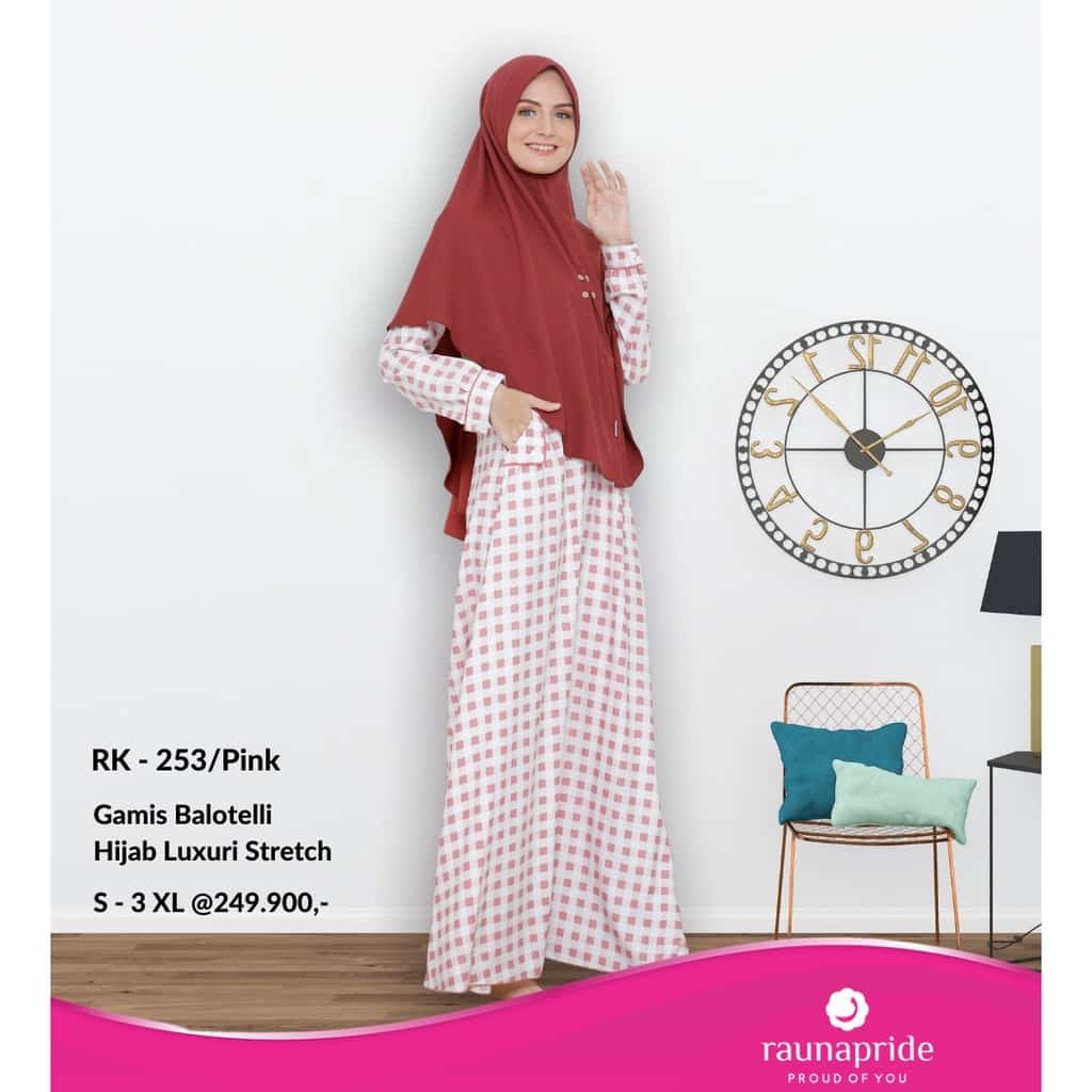 GAMIS RAUNA / RK 251 ABU / 252 UNGU / 253 PINK / SET GAMIS SYARI RAUNA PRIDE KOTAK / TERBARU / BISA 