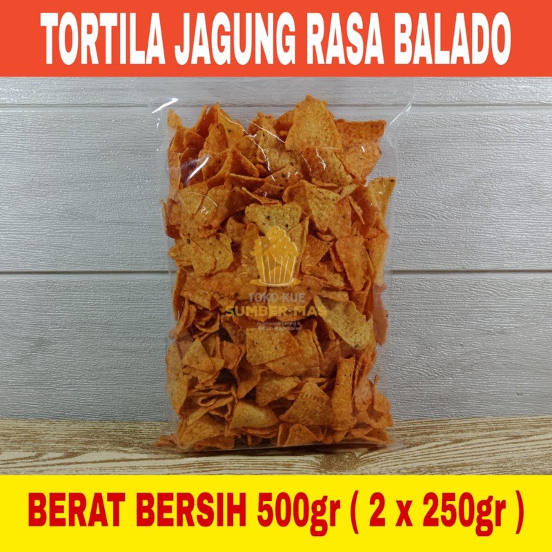 

Keripik Jagung Tortila Balado 500 gr / TORTILLA Chips BALADO