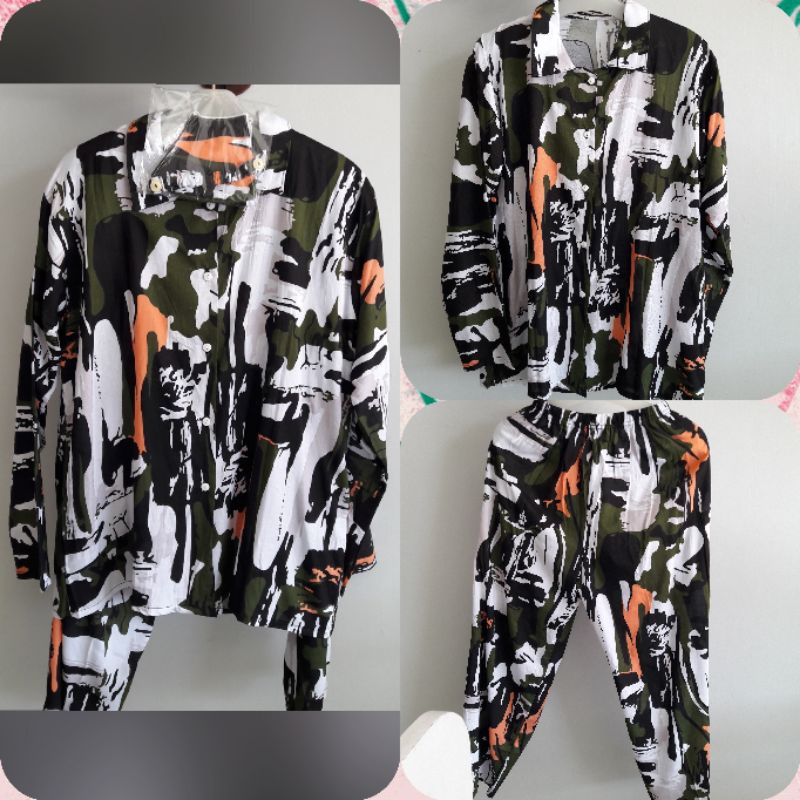 Daily Set Rayon Pajamas Set Piyama Rayon Motif Kekinian Setelan Piyama Rayon Motif One Set Rayon