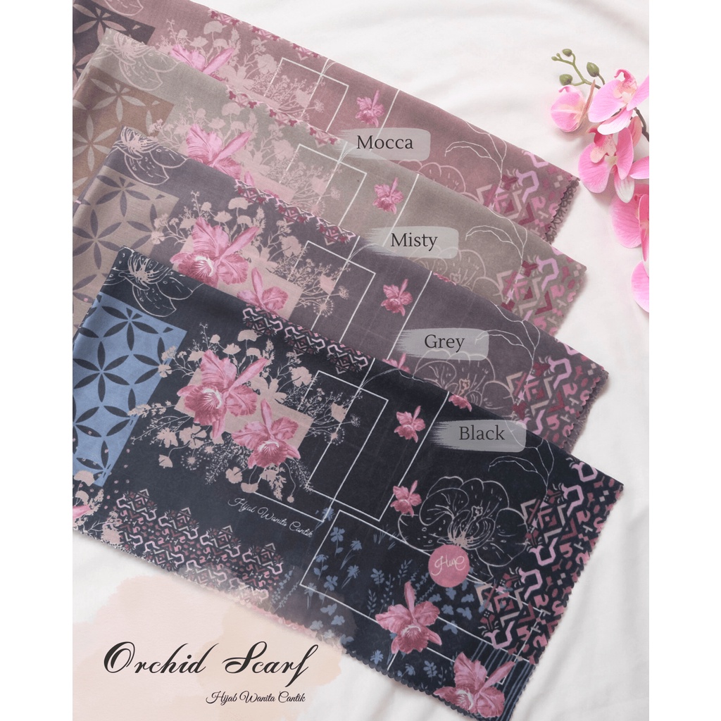 Hijabwanitacantik - Segiempat Orchid Scarf (MOCCA - RC23.3) | Bahan Veta Voal Aromatic | Hijab Printing Motif Premium