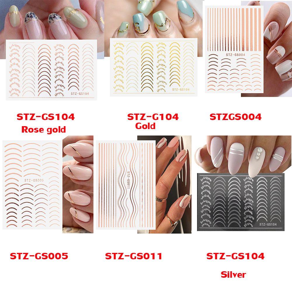 R-flower 3D Stiker Kuku Slider Decals DIY Desain Sparkly Garis Marmer