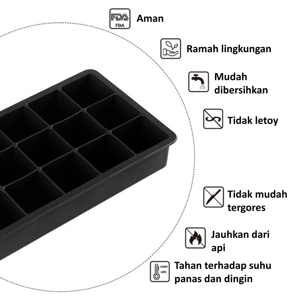 Cetakan Es Batu Silicone / Silikon Besar Model Cube 15 Hole Lubang