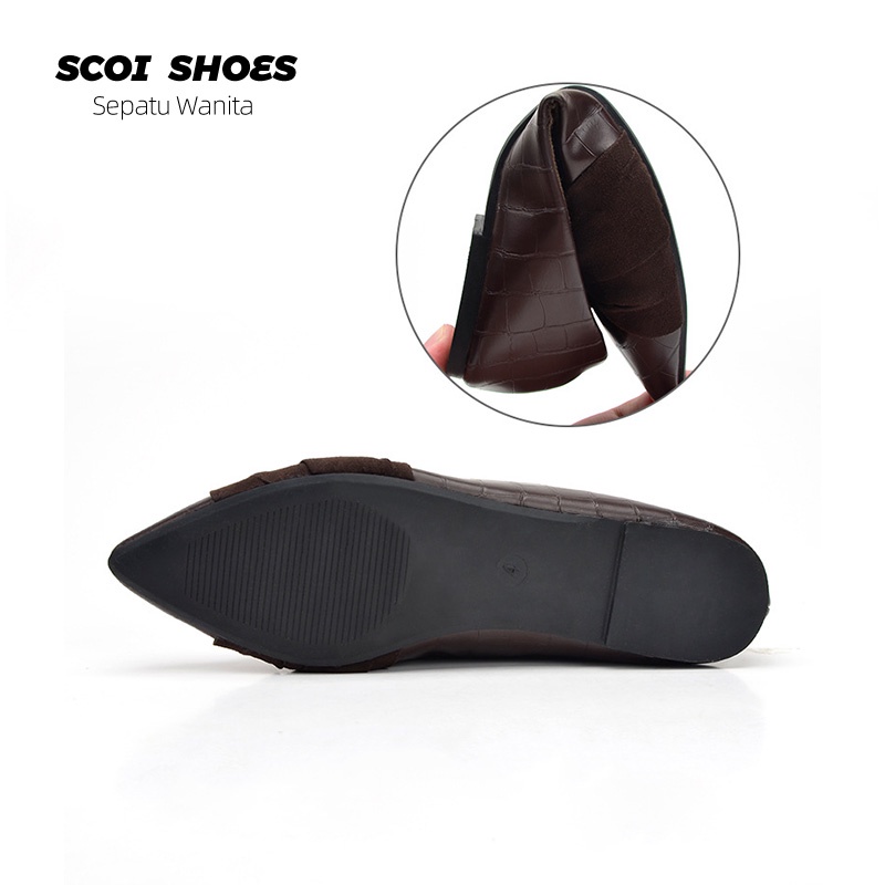 Sepatu Flat Wanita Yang Diimpor Dengan Ujung Runcing Busur Ballet Flat - Scoi Shoes