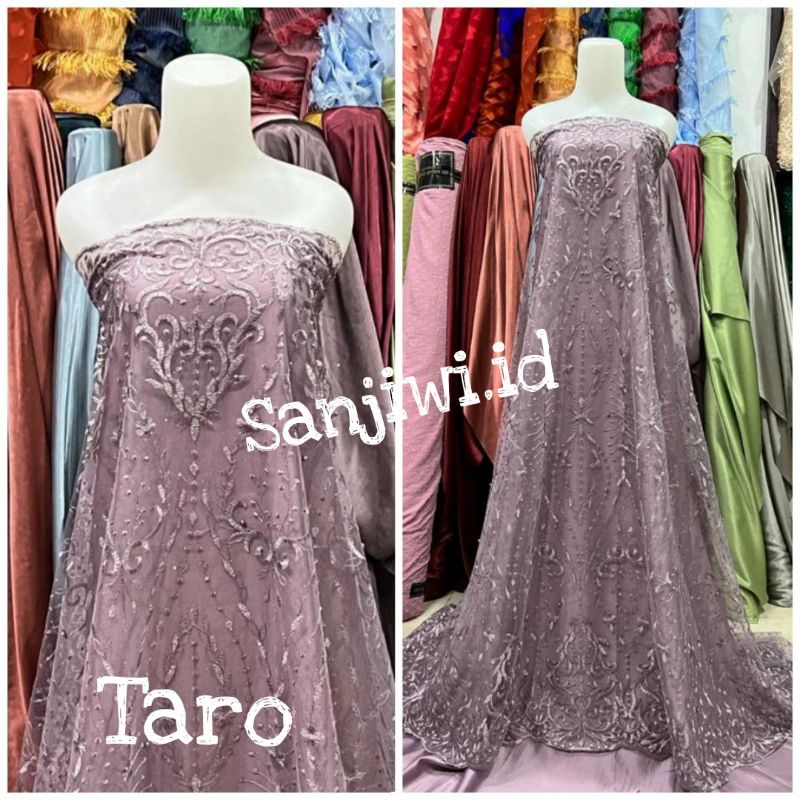 Kain tile tulle brokat brukat mutiara / kain tile akar mutiara pinggiran / bahan brukat mutiara akar bordir