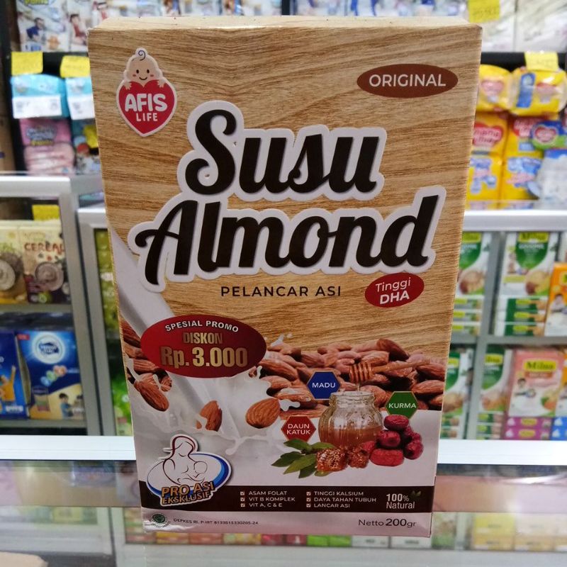 AFIS LIFE SUSU ALMOND PELANCAR ASI ORIGINAL/ VANILA/ COKLAT/ STRAWBERRY 200GR