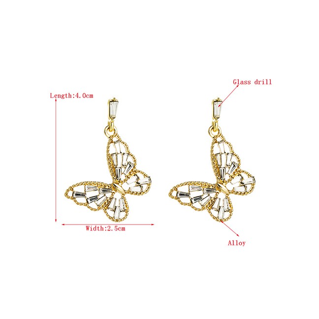 LRC Anting Tusuk Fashion Golden Butterfly Alloy Diamond Cutout Earrings K69822