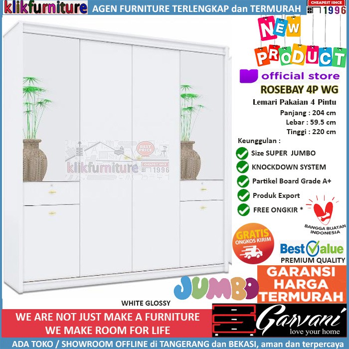 Lemari Pakaian Putih 4 Pintu Jumbo Rosebay 4P WG Garvani