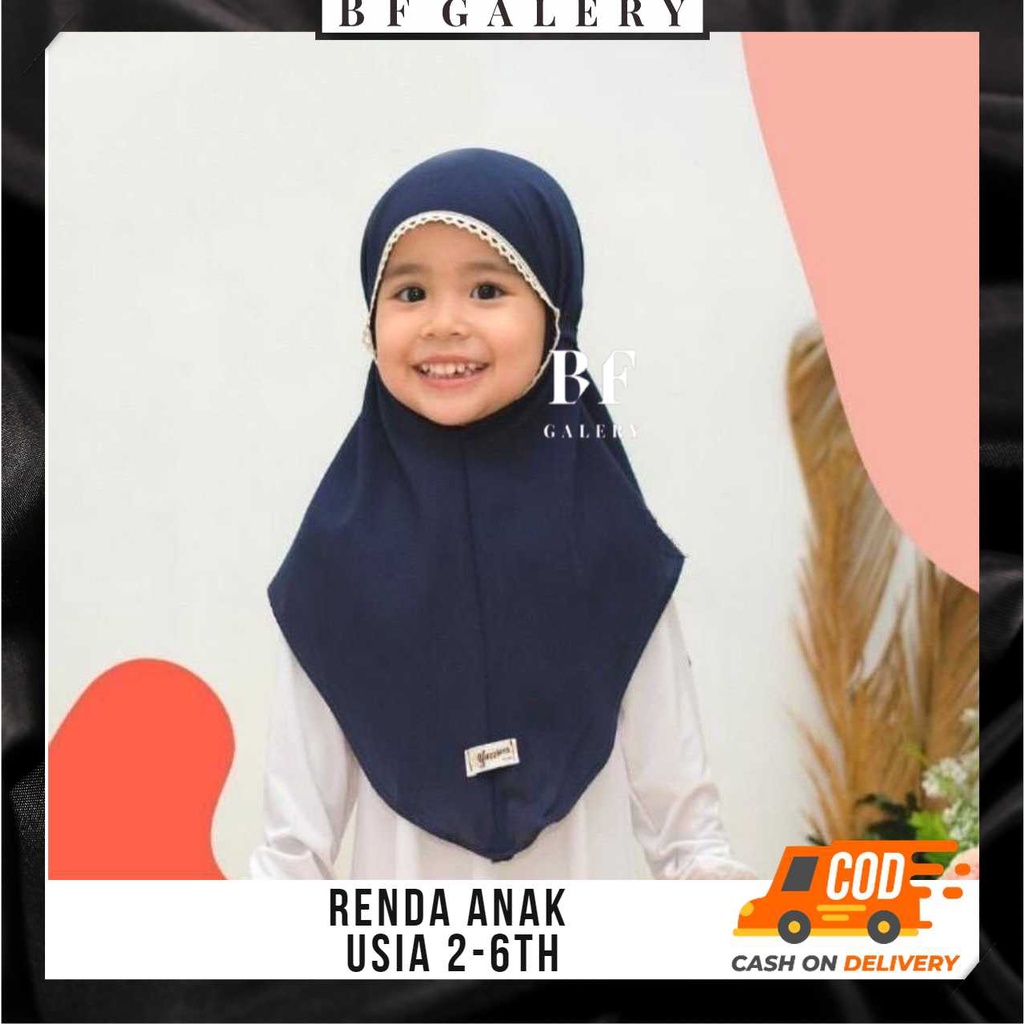 BFJ017 Hijab Bergo Maryam Anak Renda Usia 2-5thn Jilbab Instan Renda Anak Kepala Bahan Diamond Crepe LembutJakarta