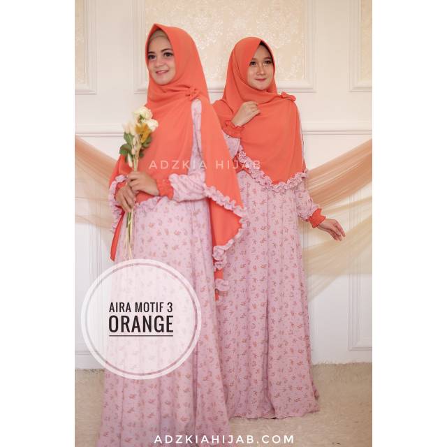 Gamis aira motif 03 orange by adzkia hijab