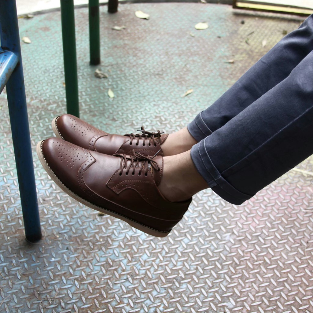 KING BROWN ORIGINAL x JOEY Sepatu Semi Formal Coklat Tali Pria Pantofel Kerja Kantor Dinas Resmi Guru Kantoran Kuliah Pesta Pernikahan Kondangan Nikah Undangan Wedding Modern Brogue Oxford Casual Derby Semi Kulit Premium JYF Footwear Keren Terbaru Branded