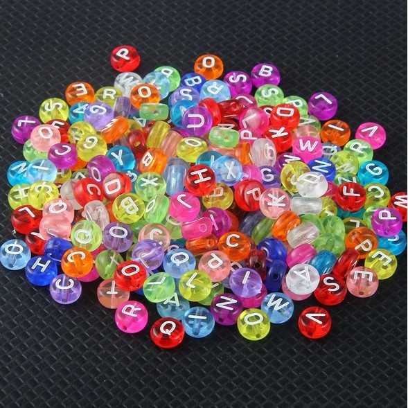 100Pcs Manik-Manik Akrilik Bentuk Huruf Alfabet Warna-Warni Ukuran 7X4mm Untuk Membuat Perhiasan DIY