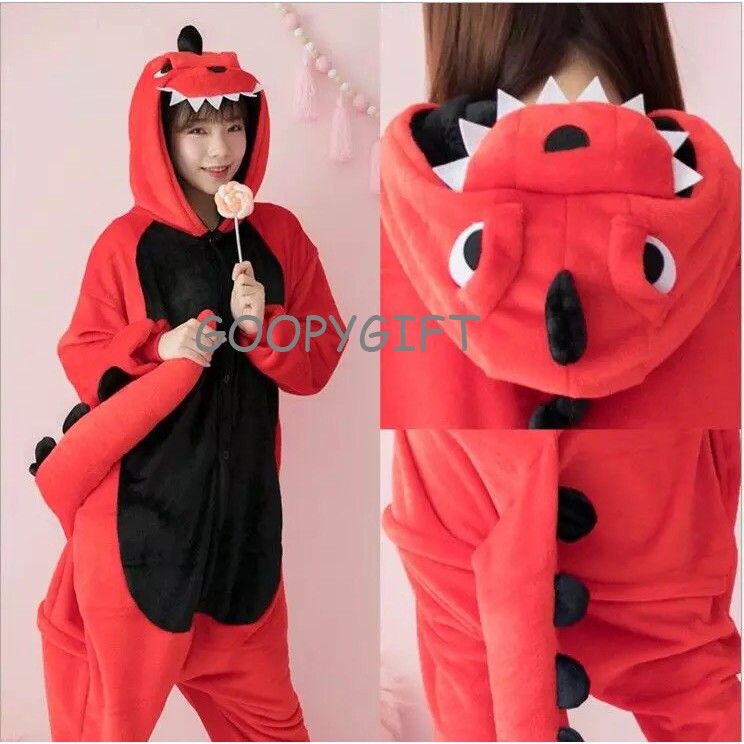 BONEKA KOSTUM ONESIE DINOSAURUS DINO MERAH PIYAMA COSPLAY