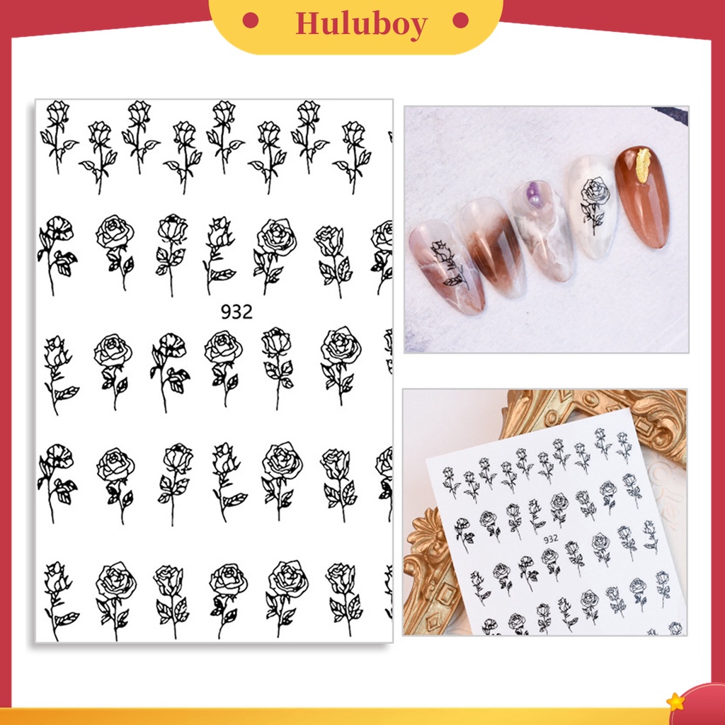 Huluboy Huluboy♡ 6pcs Stiker Nail Art Desain Bunga Mawar Hollow Hemat Waktu Untuk Dekorasi Manicure