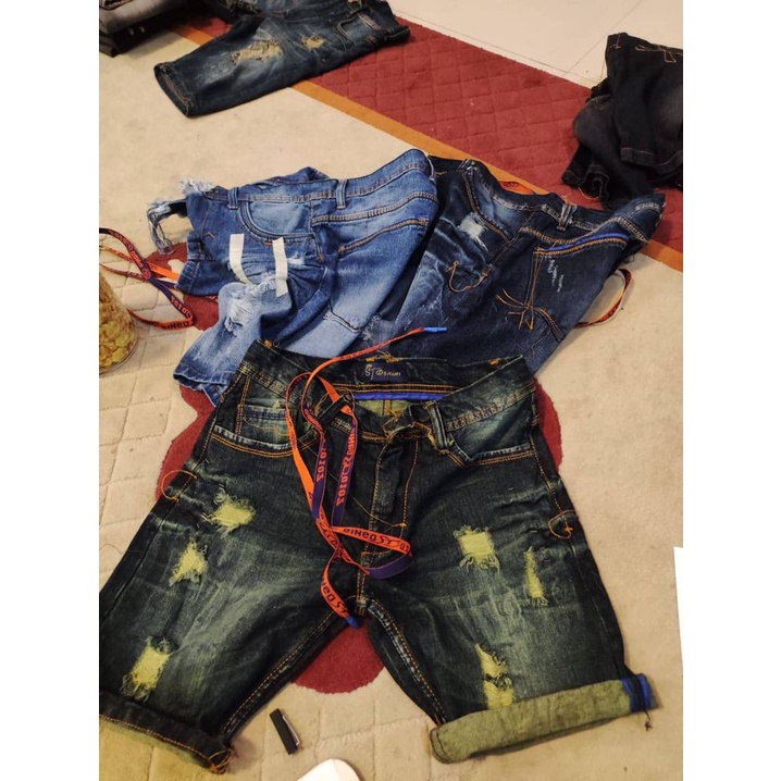 Celana Jeans pendek riped broadshort sobek tali St denim terbaru berkualitas denim import